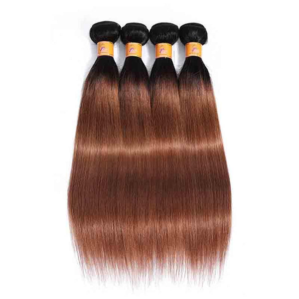 Marchqueen T1B/30 Colored Hair 4 Bundles Ombre Human Hair Weave Straight