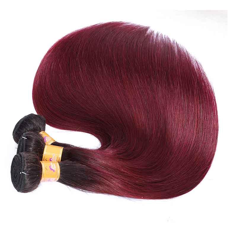 Marchqueen T1B/99J Wine Red Ombre Weave Straight Virgin Human Hair 3 Bundles