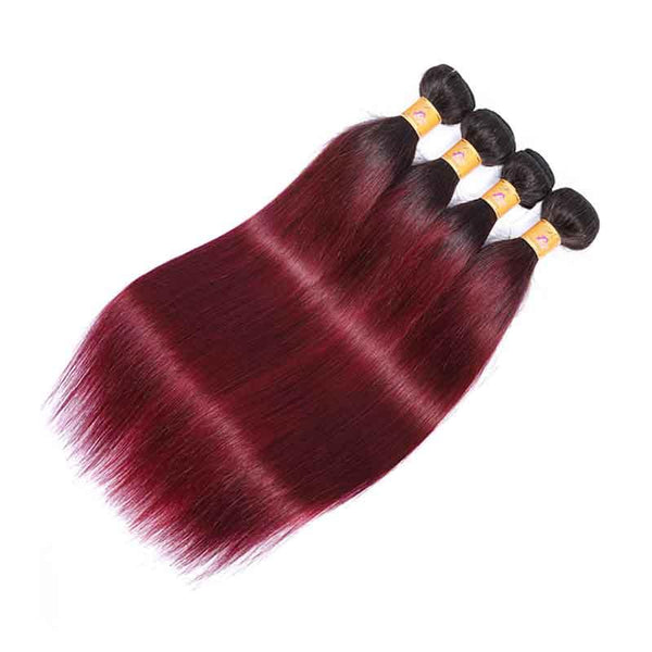 Marchqueen T1B/99J Wine Red Ombre Weave Straight Virgin Human Hair 4 Bundles