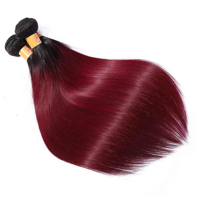 Marchqueen T1B/99J Wine Red Ombre Weave Straight Virgin Human Hair 4 Bundles