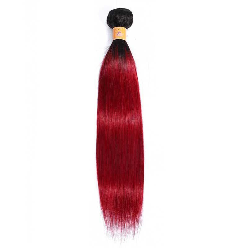 Marchqueen T1B/Bug Ombre Burgundy Weave Straight Human Hair 3 Red Bundles