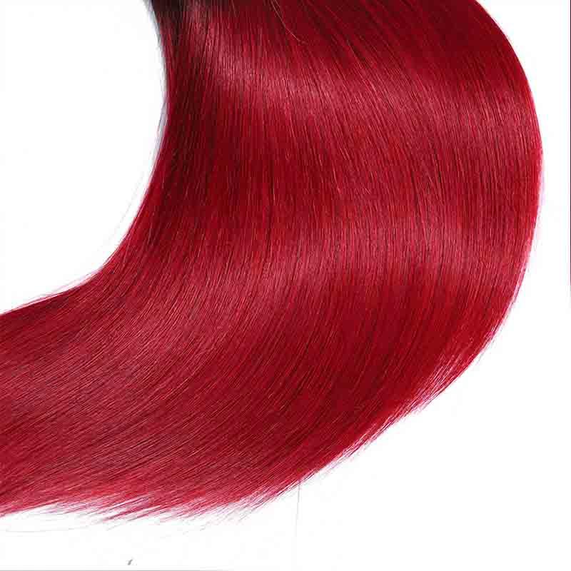 Marchqueen T1B/Bug Ombre Burgundy Weave Straight Human Hair 4 Red Bundles
