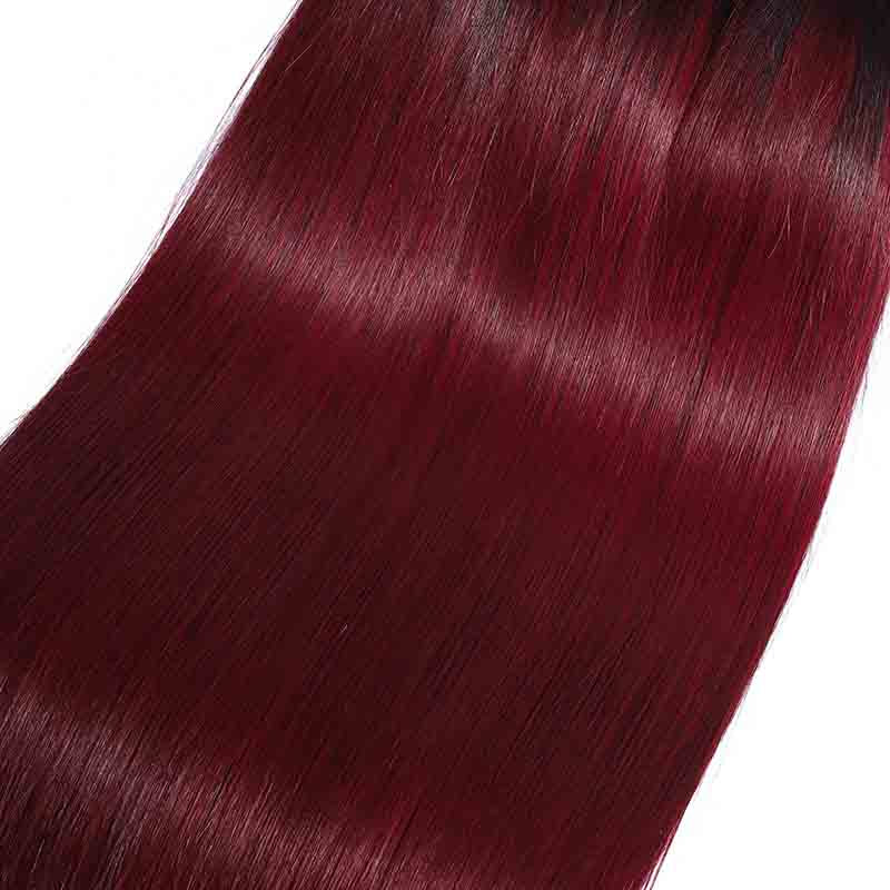 MarchQueen T1b/99j Cheap Brazilian Straight 4 Bundles With Closure Real Human Hair Weave Dyed Red