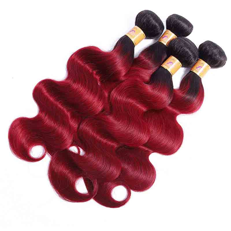 Marchqueen T1b/Bug 4 Bundles Of Brazilian Ombre Hair Weave Red Bundles With Closure
