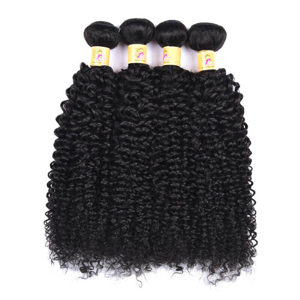 MarchQueen 4pcs Jerry Curly Hair Weft With Lace Frontal Closure