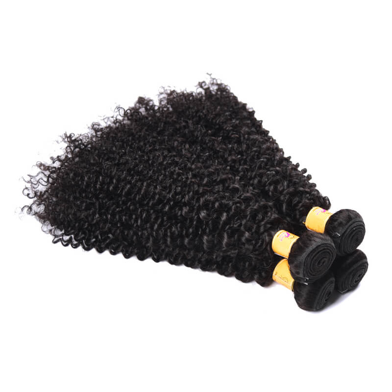 MarchQueen 4pcs Jerry Curly Hair Weft With Lace Frontal Closure