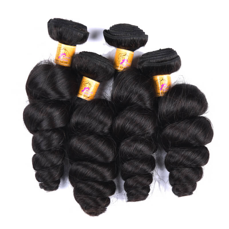 MarchQueen Peruvian Remy Hair Loose Wave 4 Bundles With Lace Frontal Sew In Human Hair Weaves