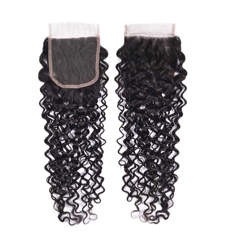MarchQueen Peruvian Virgin Hair Curly Hair Extensions 3 Bundles With Closure 1b#