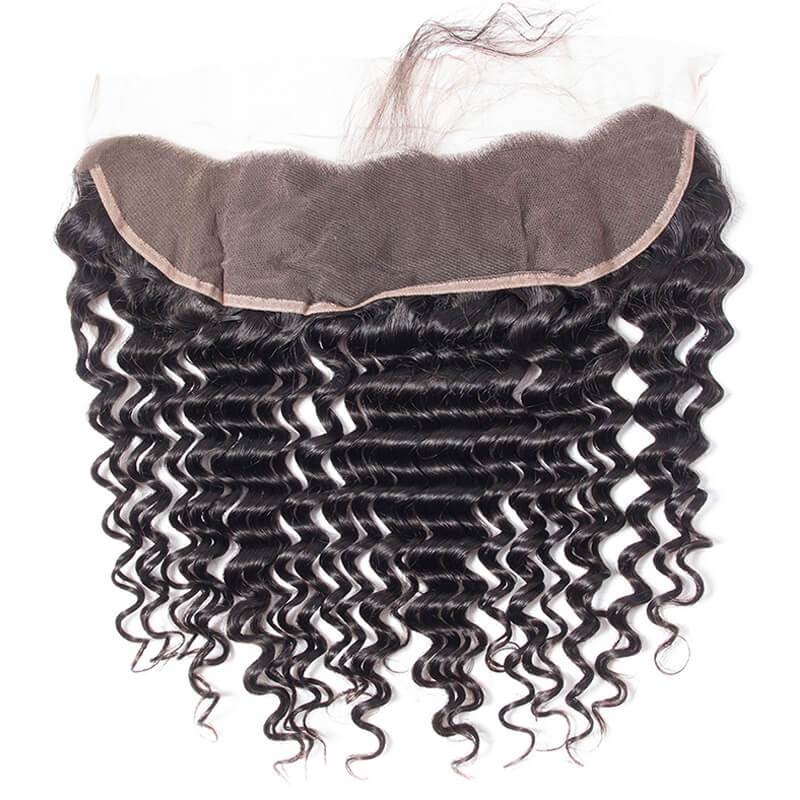 MarchQueen Deep Wave Hair Weave Peruvian Virgin Hair 3 Bundles With Lace Frontal Closure