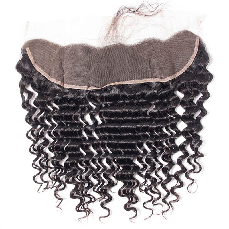 MarchQueen Peruvian Virgin Hair Deep Wave Hair 4 Bundles With Lace Frontal Closure 1B#