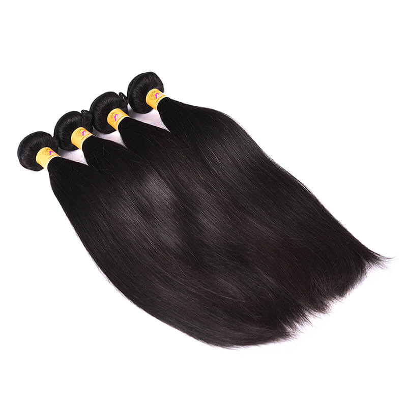 MarchQueen Peruvian Virgin Hair Straight Weave 4 Bundles With Lace Frontal Closure