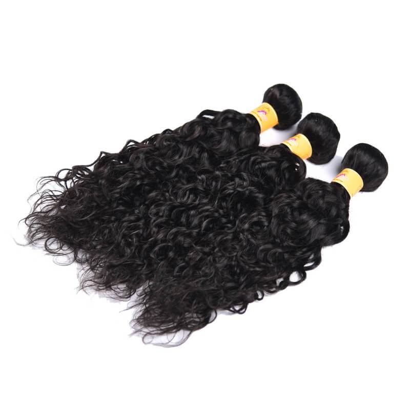 MarchQueen Peruvian Virgin Hair Water Wave 3 Bundles With Lace Frontal Closure