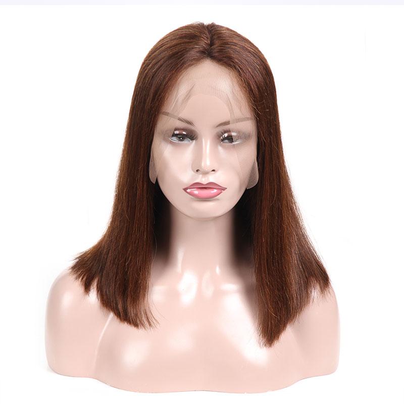 MarchQueen Straight Human Hair Color 4# Brown Wig Lace Front Short Bob Wig For Women High Density 150%