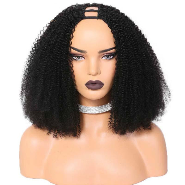 U Part Wig Kinky Curly Human Hair Weave Wig For Black Women Glueless U Wig with Clips