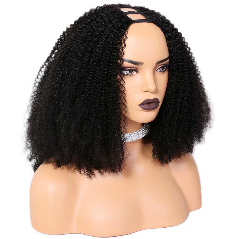 U Part Wig Kinky Curly Human Hair Weave Wig For Black Women Glueless U Wig with Clips
