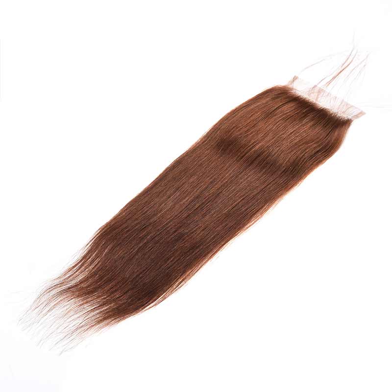 MarchQueen Brown Hair Weave Color 4#  Straight Human Hair 3 Bundles With Closure