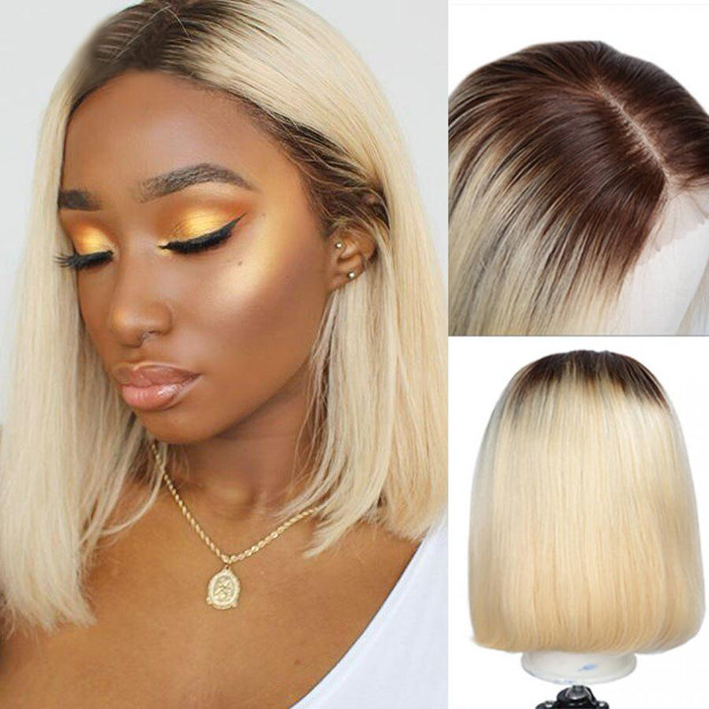 MarchQueen 4/613 Short Bob Lace Wigs Blonde Ombre Lace Front Wigs Straight Hair On Sale