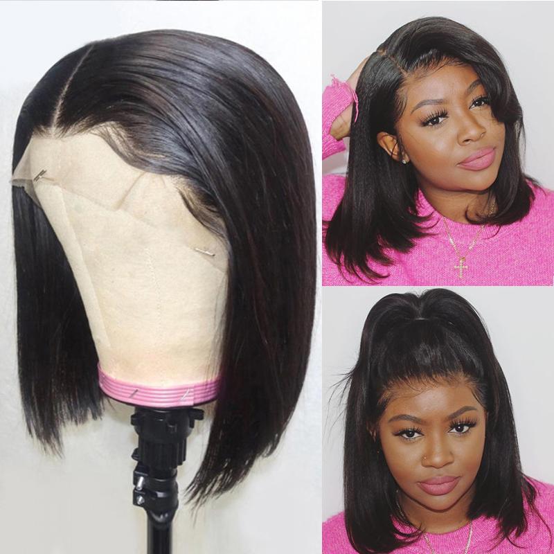 MarchQueen Best Straight Bob Wigs Lace Front Human Hair Wigs For Black Women With Baby Hair For Sale 1b#