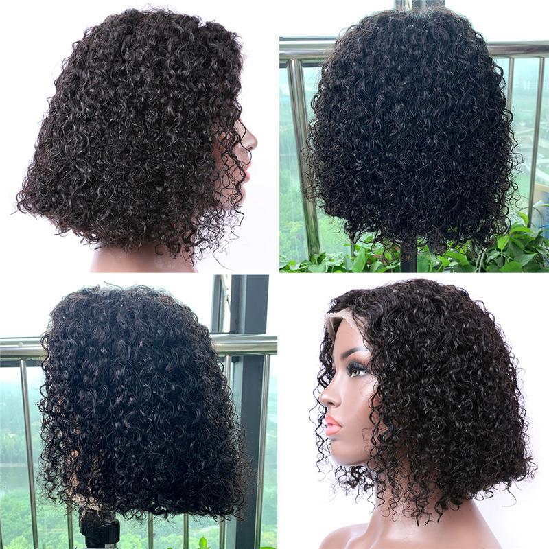MarchQueen Curly Wave Lace Front Wigs Black Human Hair Bob Wigs High Density For Sale Natural Color 1b#