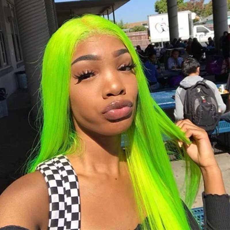MarchQueen Green Lace Front Wigs 150% Density Remy Human Hair Mint Green Celebrity Wigs