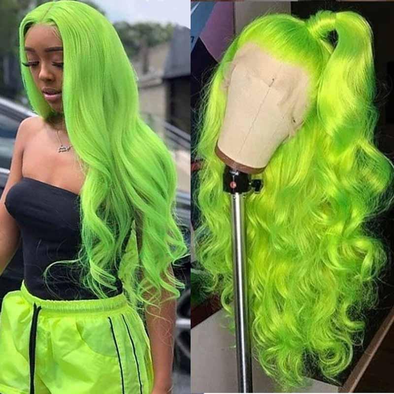 MarchQueen Green Lace Front Wigs 150% Density Remy Human Hair Mint Green Celebrity Wigs